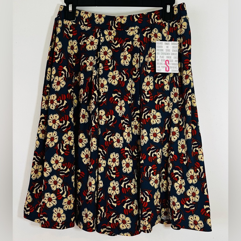 NWT LulaRoe Madison Skirt Pleated Blue Floral Woman’s Size Small